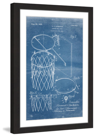 "Basketball Hoop 1925 Blueprint" Framed Painting Print