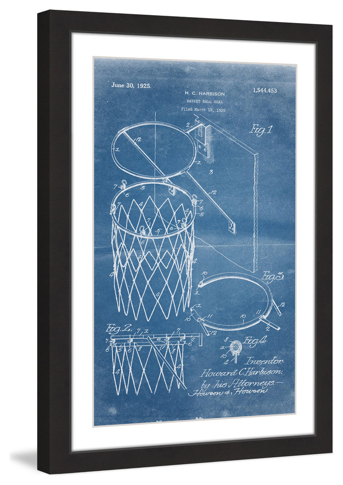 "Basketball Hoop 1925 Blueprint" Framed Painting Print