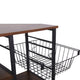 Wood and Metal Bakers Rack with 4 Shelves and Wire Basket, Brown and Black