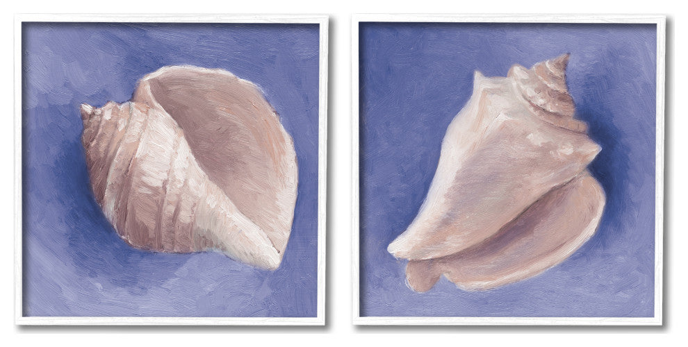 Simple Classic Seashell Conch Still Life Painting, 2pc, each 17 x 17