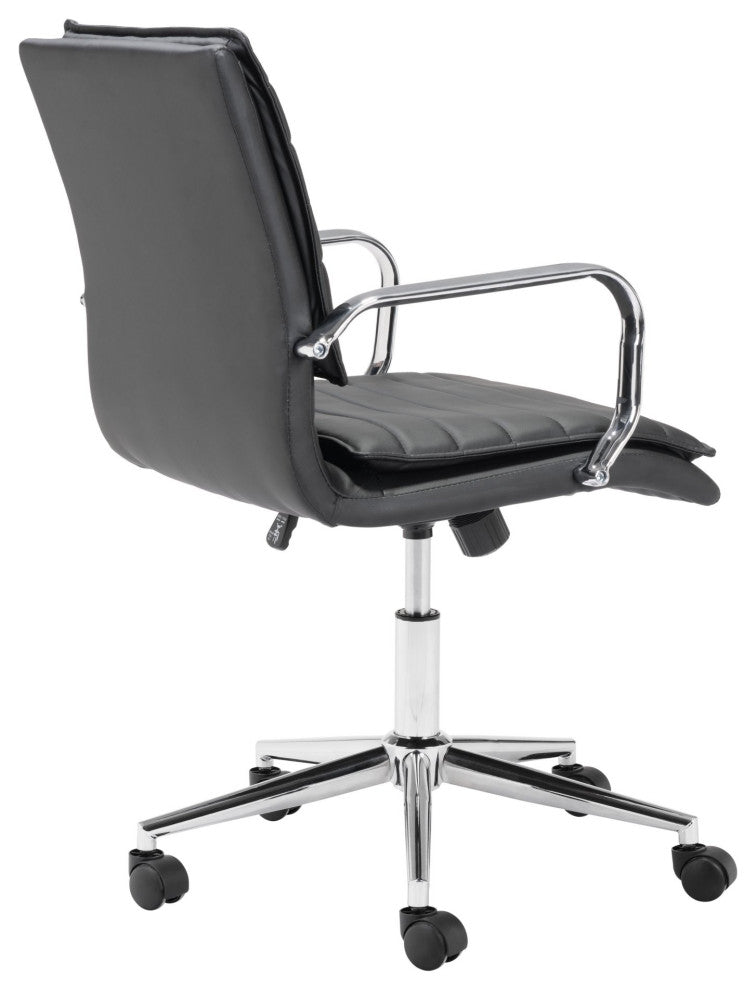 Computer Chair, Faux Vinyl Leather, Steel, Black, Chrome, Home Business Office