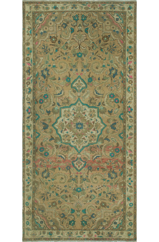 Semi-Antique Mitchel Rust/Ivory Rug, 4'8x9'5