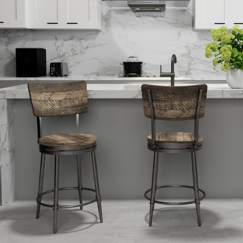 Hillsdale Jennings Wood and Metal Counter Height Swivel Stool with Wood Seat