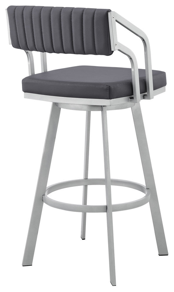 Capri 30" Swivel Slate Grey Faux Leather and Silver Metal Bar Stool