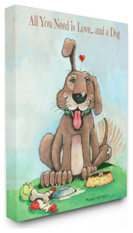 Stupell Industries Love And A Dog Funny Pet Cartoon Design, 16"x20" , Canvas