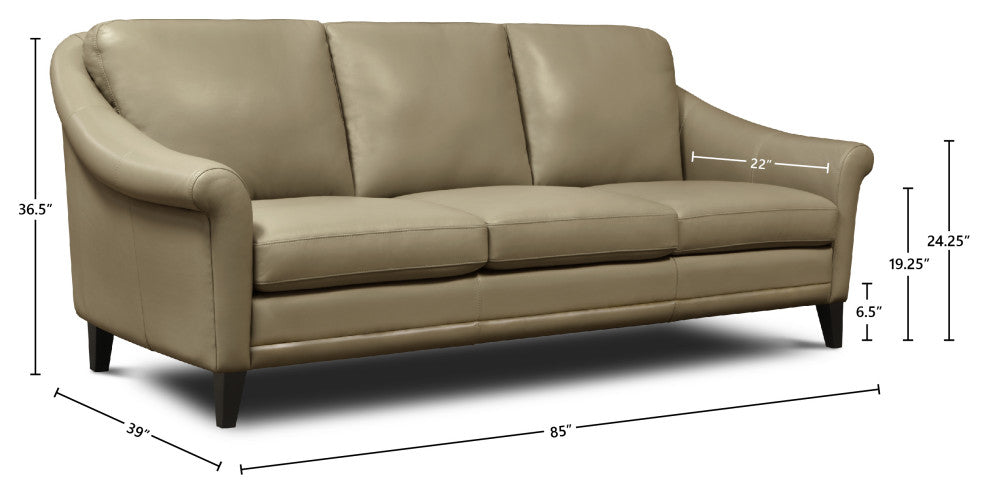 Sienna Genuine Leather Midcentury Modern Sofa, Beige