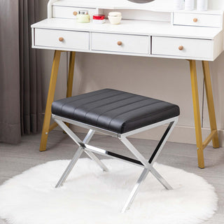 Channel-Tufted Faux Leather X Bench, Black