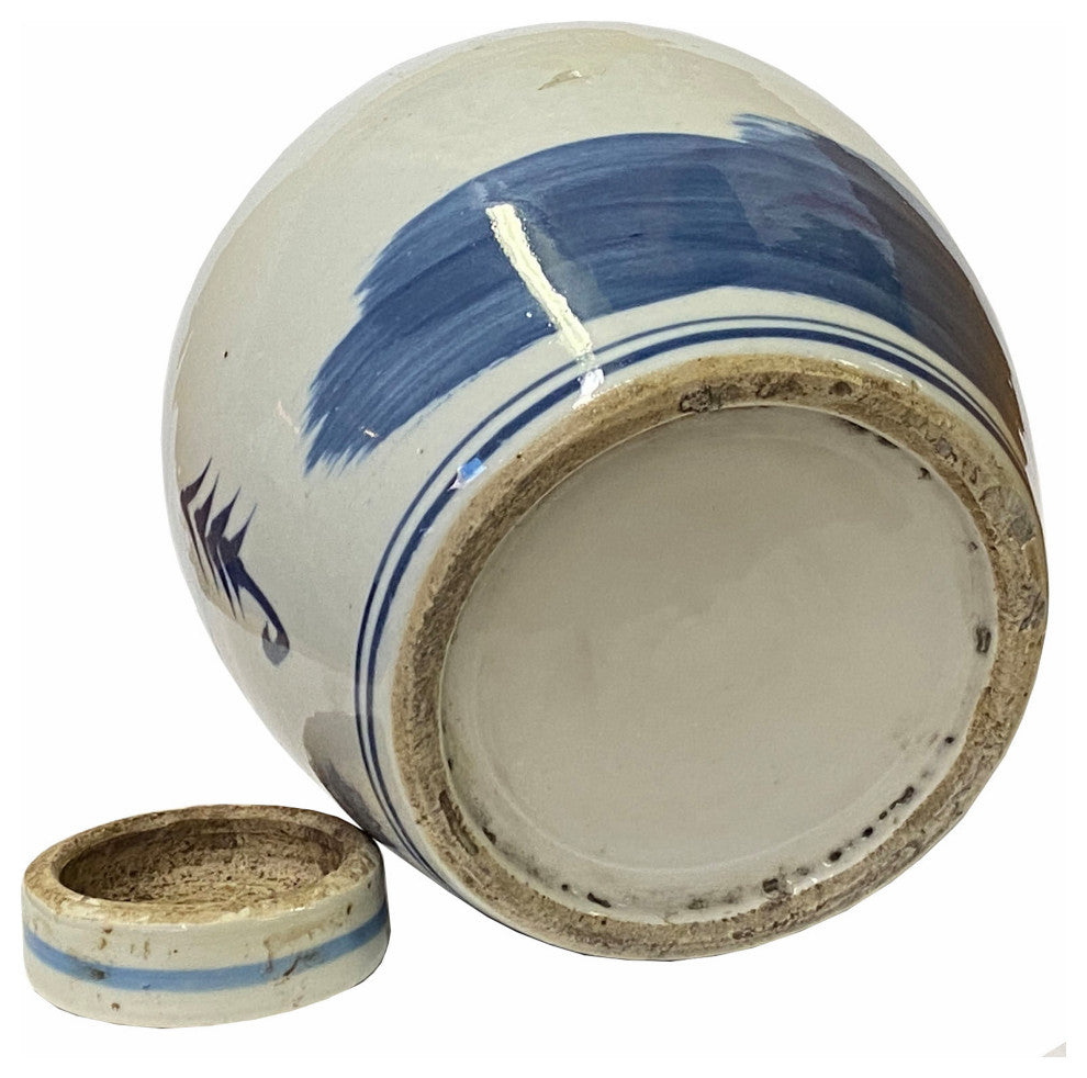 Chinese Oriental Small Blue White Kirin Kid Porcelain Ginger Jar Hws1861