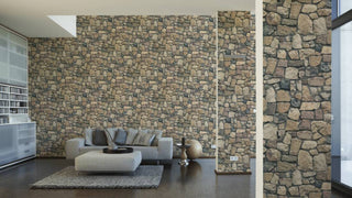 Faux Textured Wallpaper Stones, Brown Orange Gray, One Roll