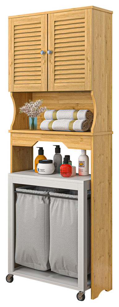 Double Shutter Door Toilet Storage Rack Natural