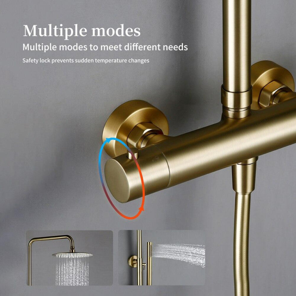 Wasser™ Shower Faucet With Handheld Shower Head, Brushed Gold, 10" Showerhead