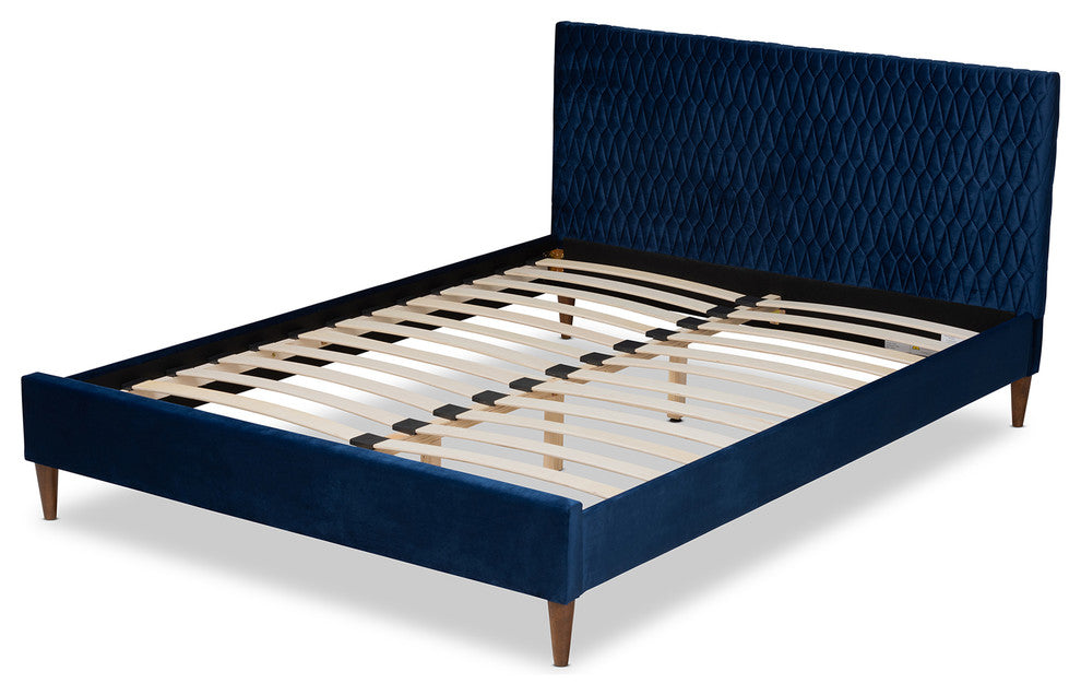 Lorelle Glam and Luxe Royal Blue Velvet Fabric Upholstered Queen Bed