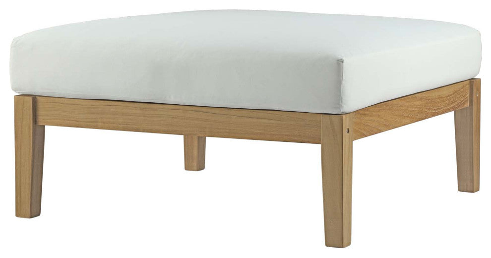 Sectional Sofa Chair Table Set, White Natural, Teak Wood, Modern, Outdoor Patio