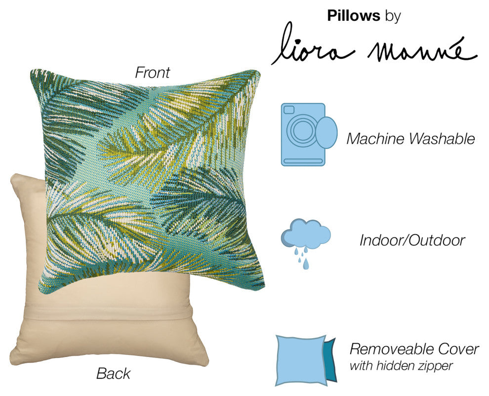 Marina Palm Border Indoor/Outdoor Pillow Aqua 18"x18"
