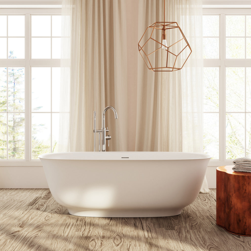 Perlato Ravenna 67" Eco-Lapistone Freestanding Soaker Tub, White Satin