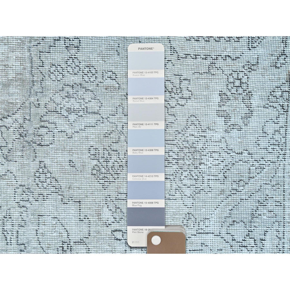 Blueish Gray, Worn Wool Hand Knotted, Vintage Persian Tabriz Rug, 9'4"x12'3"