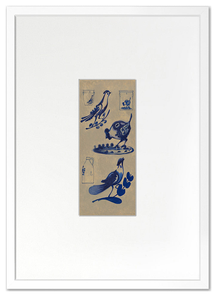 Bird Decoration for Stoneware 2 Fine Art Print, White, 25"x18"