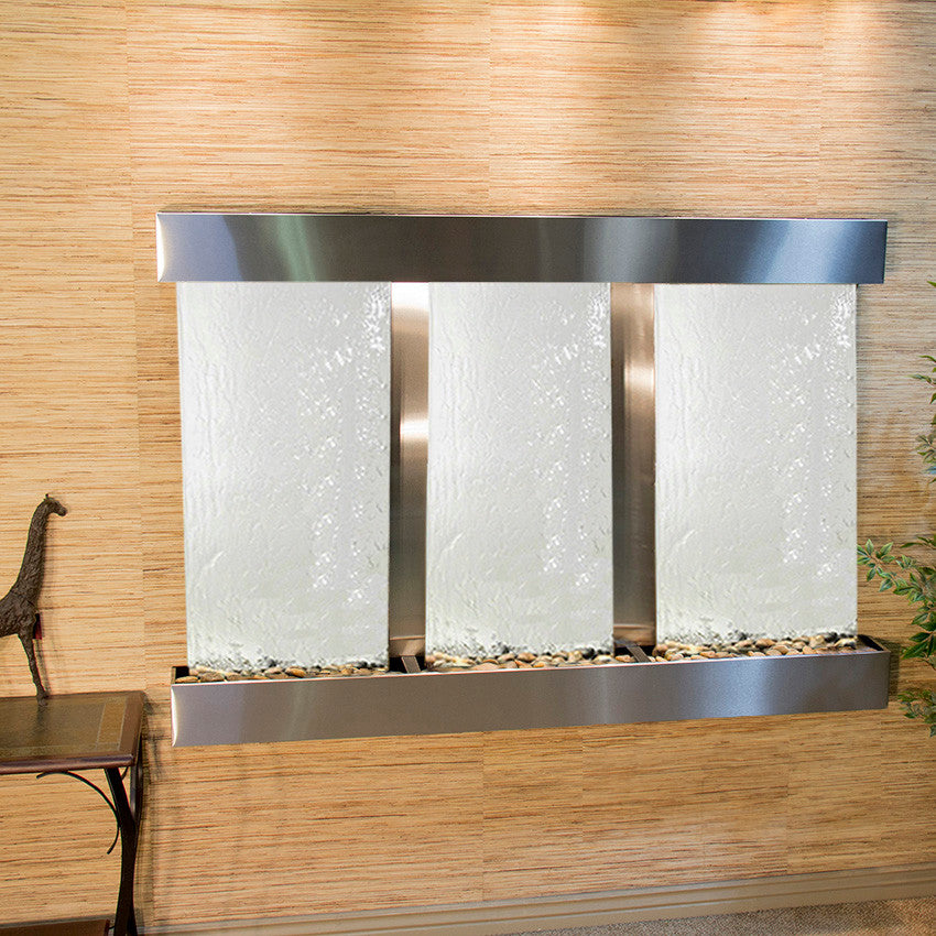 Olympus Falls Water Fountain, Silver Mirror, Stainless Steel, Square