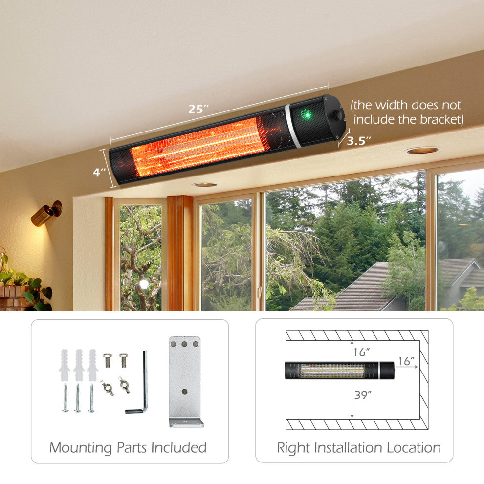 COSTWAY 750W/1500W Wall-Mounted Patio Heater Infrared Heater Adjustable Home