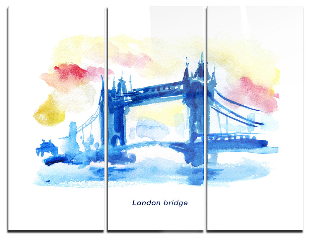"London Hand-drawn Illustration" Painting Metal Wall Art, 3 Panels, 36"x28"