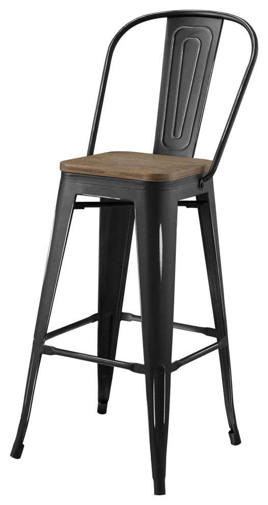 Bar Stool Chair Barstool, Set of 4, Wood, Metal, Black, Modern, Bar Pub Bistro