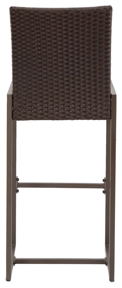 GDF Studio Kelly Outdoor Wicker 30" Barstool, Dark Brown, Set of 4