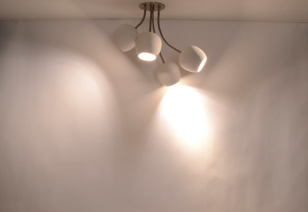 LED Bouquet: Ceiling Light with Four Ceramic Shades, White