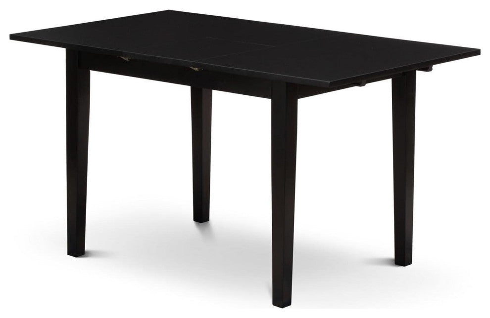 Elegant Rectangle Dining Table with Butterfly Leaf and Tapered Legs, Black