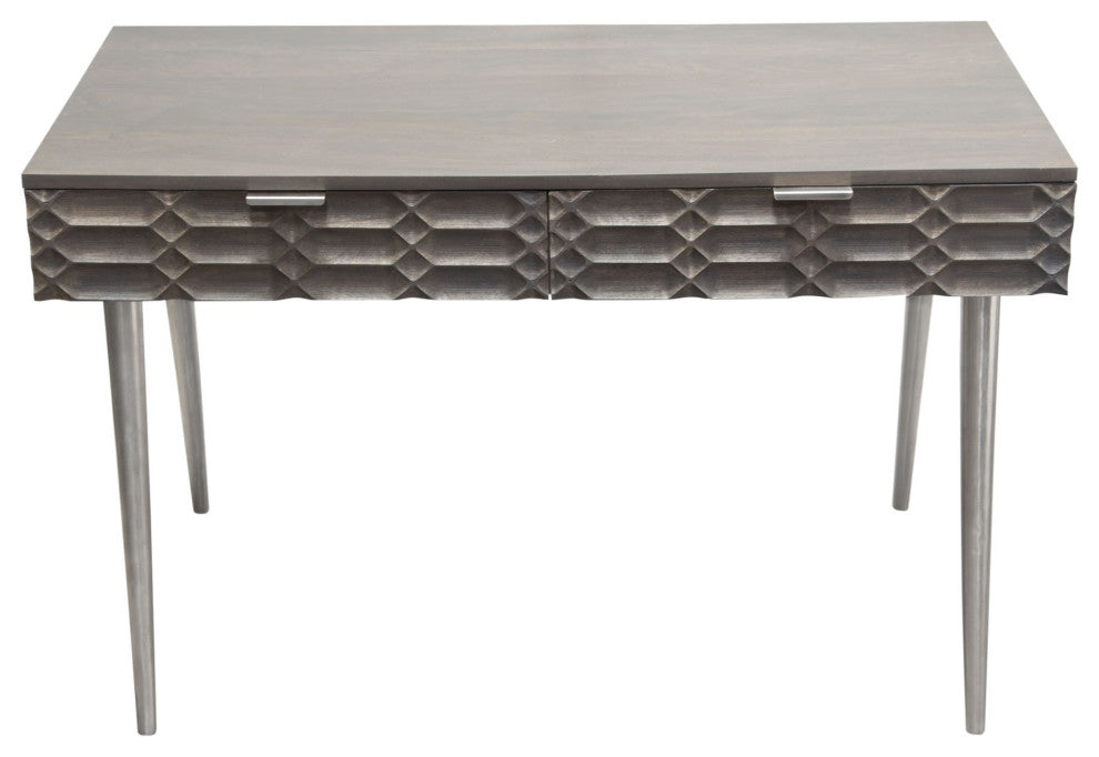 Petra 2-Drawer Writing Desk, Smoke Gray Finish