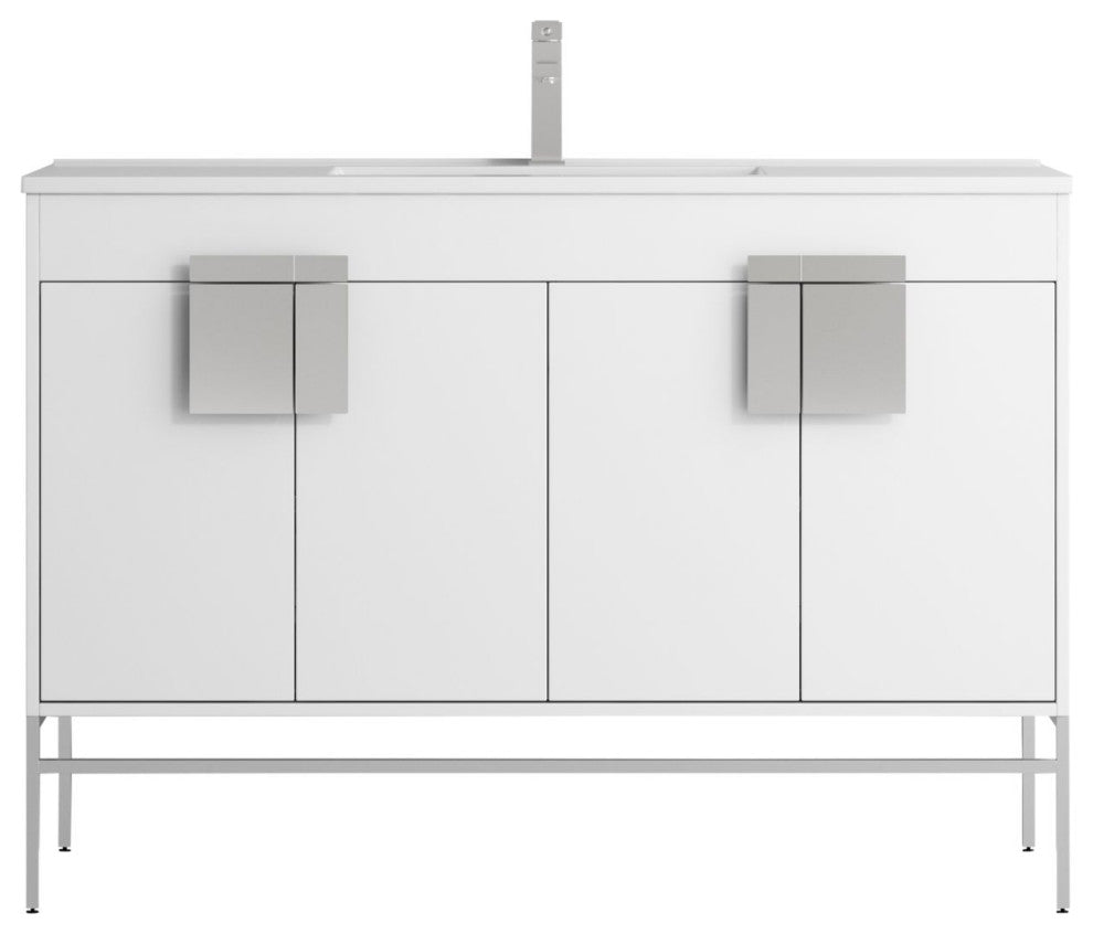 47" Kuro Minimalistic Single Sink Vanity, White, No Medicine Cabinet