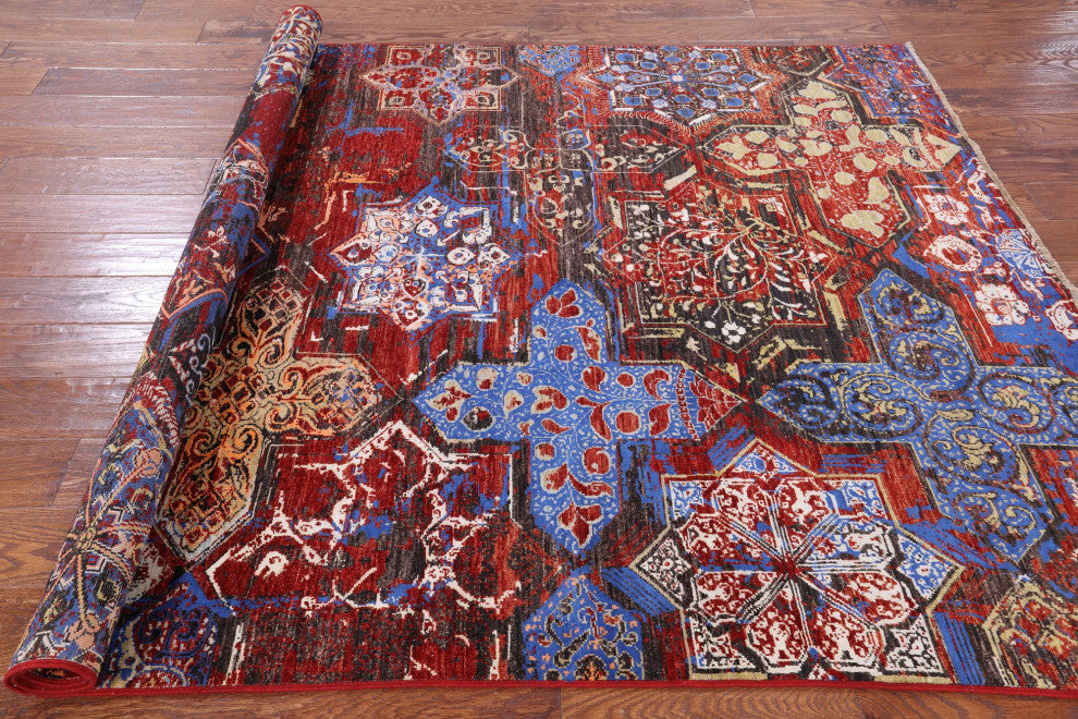 5' 6" X 7' 8" Modern Wool and Silk Hand Knotted Rug Q7336