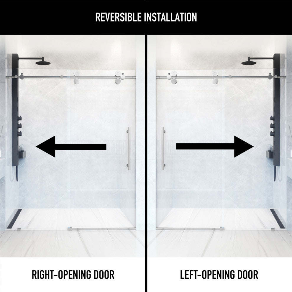 VIGO Elan 56" to 60" W x 74" H Frameless Sliding Shower Door, Chrome, Clear Glass