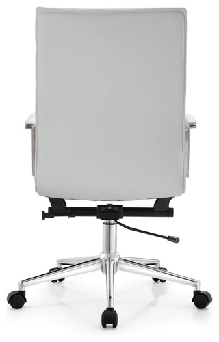 High Back Office Desk Chair, Ribbed PU Leather Computer Armchair, White