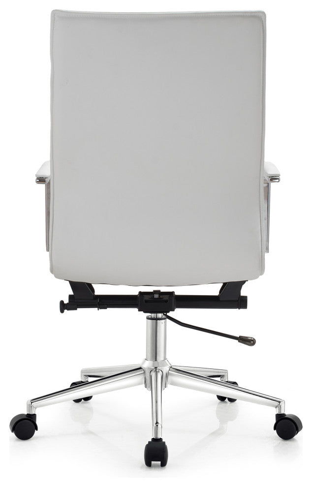 High Back Office Desk Chair, Ribbed PU Leather Computer Armchair, White