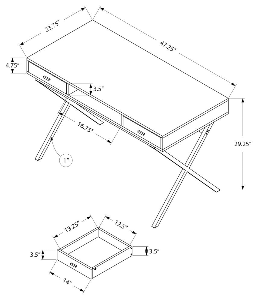 24" Gray and Black Computer Desk With 2-Drawers