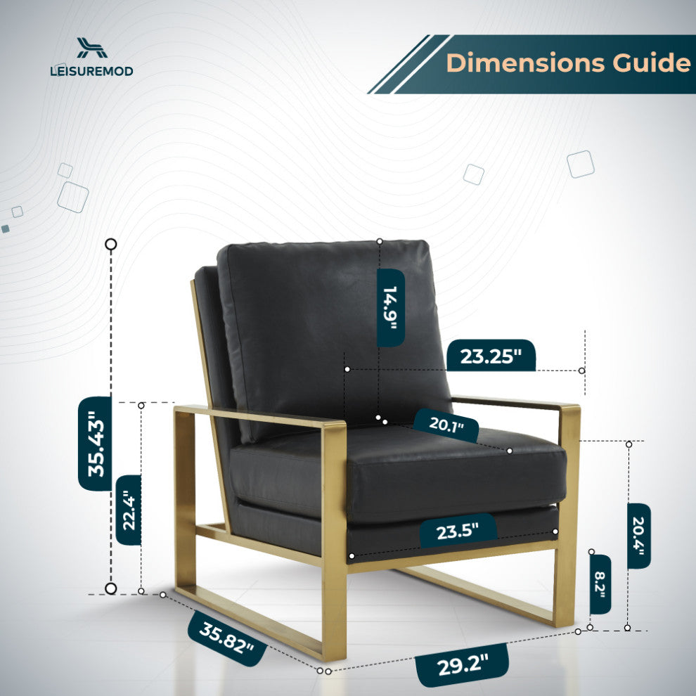 LeisureMod Jefferson Faux Leather Accent Armchair With Gold Frame, Black