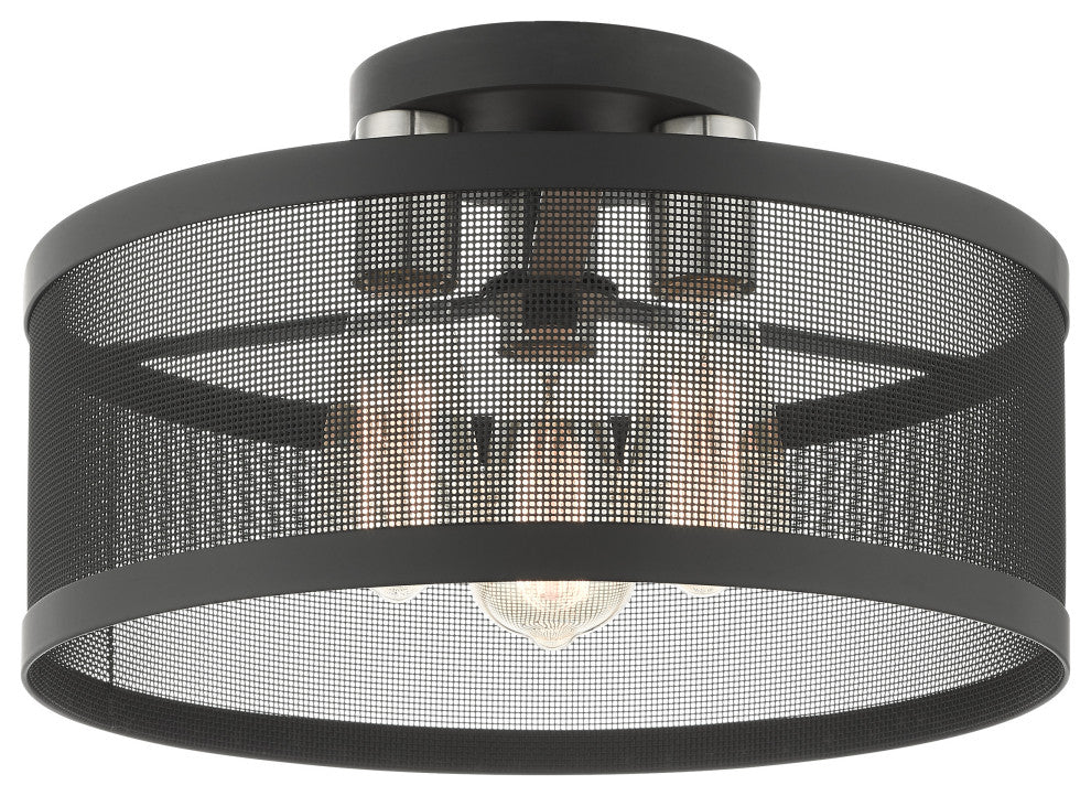 Livex Lighting Industro 3 Light Black, Brushed Nickel Accents Medium Semi-Flush