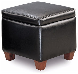 Contemporary Leather Cube Storage Ottoman, Black
