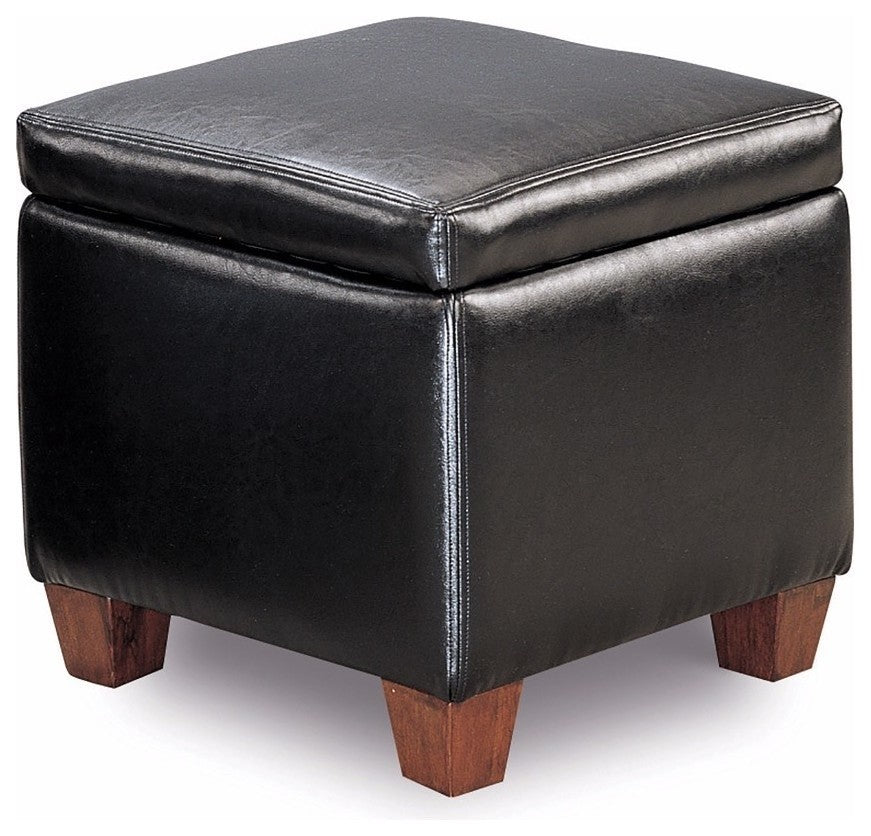 Contemporary Leather Cube Storage Ottoman, Black