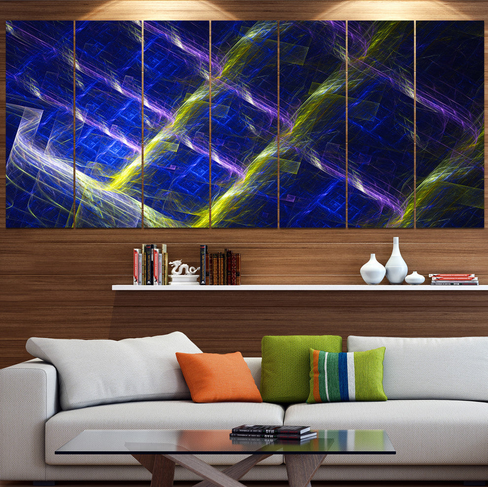 Dark Blue Fractal Grill, Abstract Art on Canvas, 83"x32", 7 Panels
