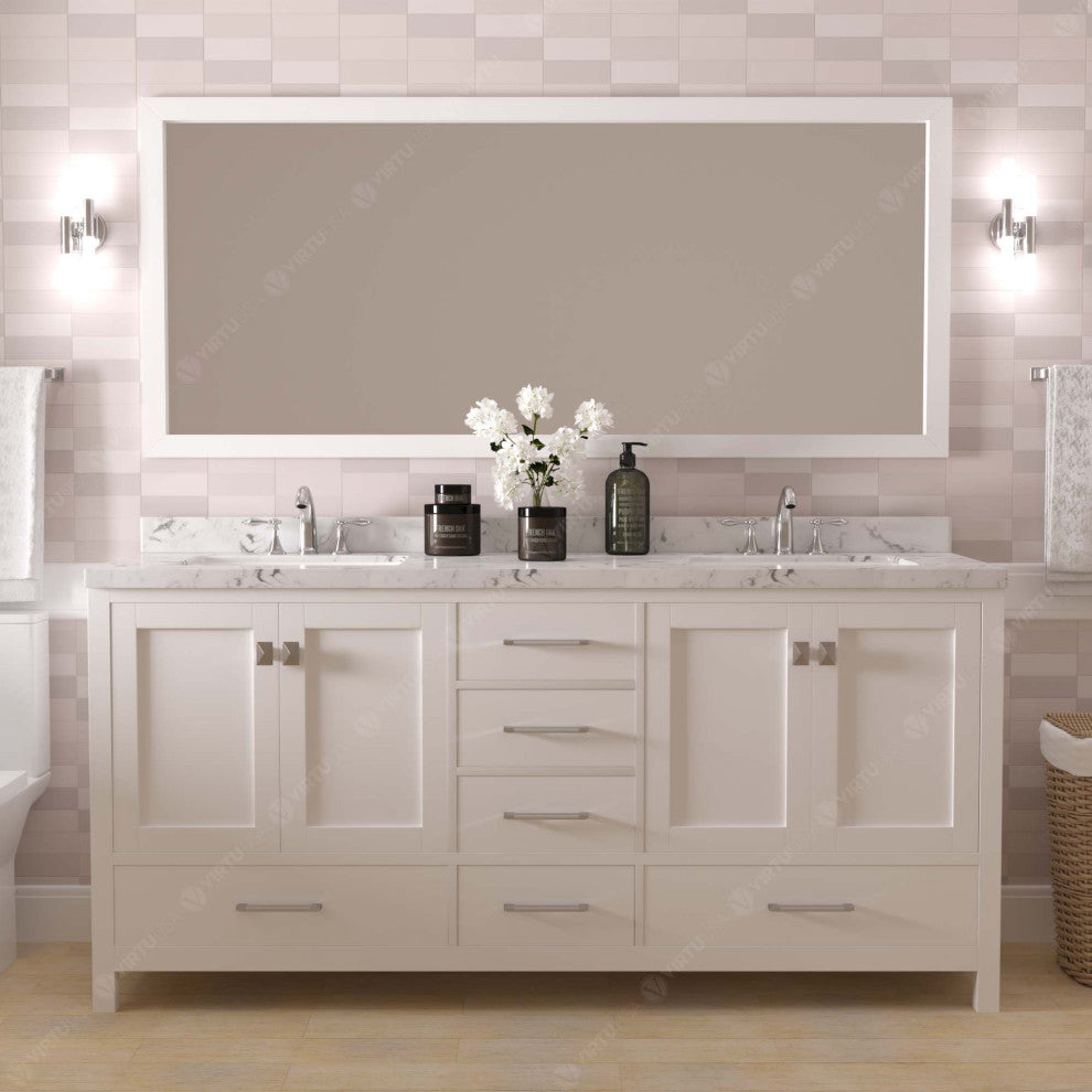 Caroline Avenue 72" Double Bath Vanity With Cultured Marble Quartz Top, White