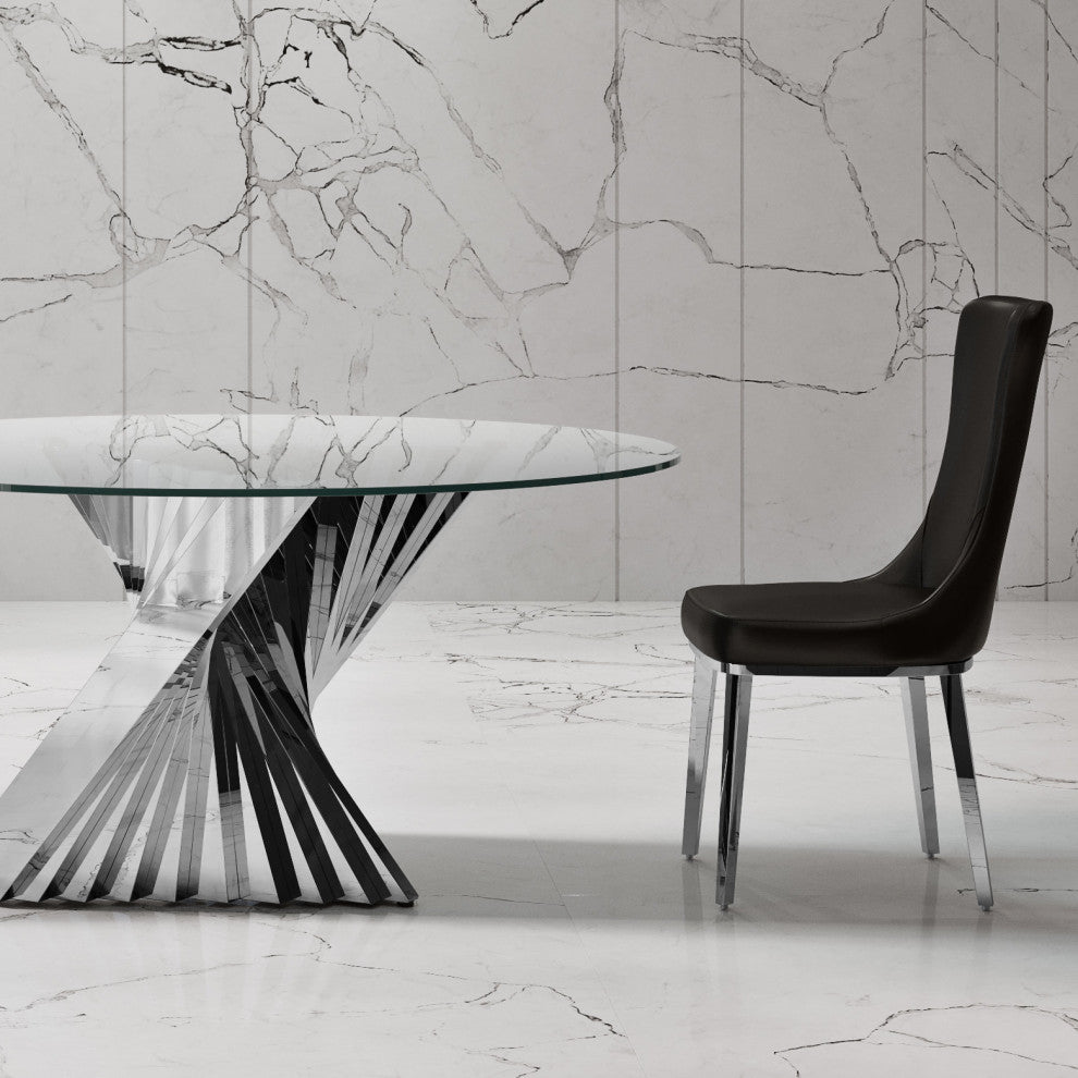Modern Norma Dining Chair - Black with Polished Stainless Steel Base