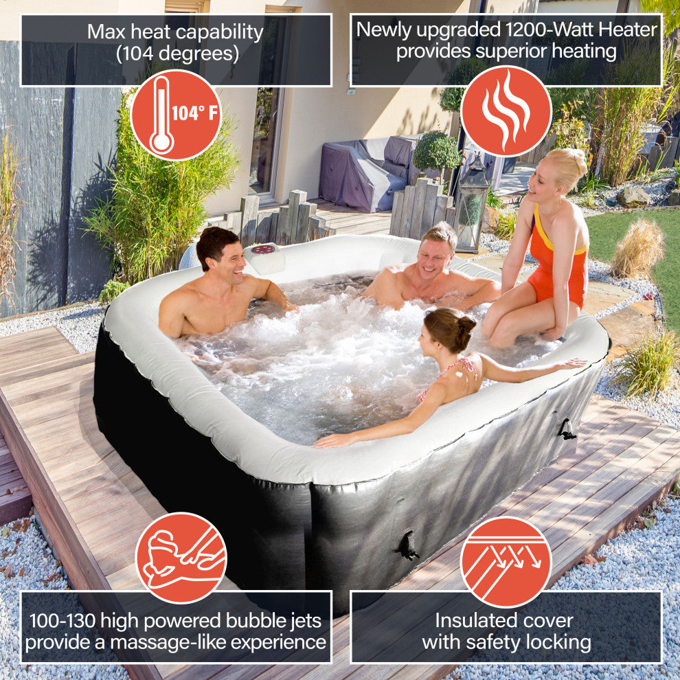 Aleko Square Inflatable Jetted Hot Tub Spa With Cover, 6 Person, 265 Gallon