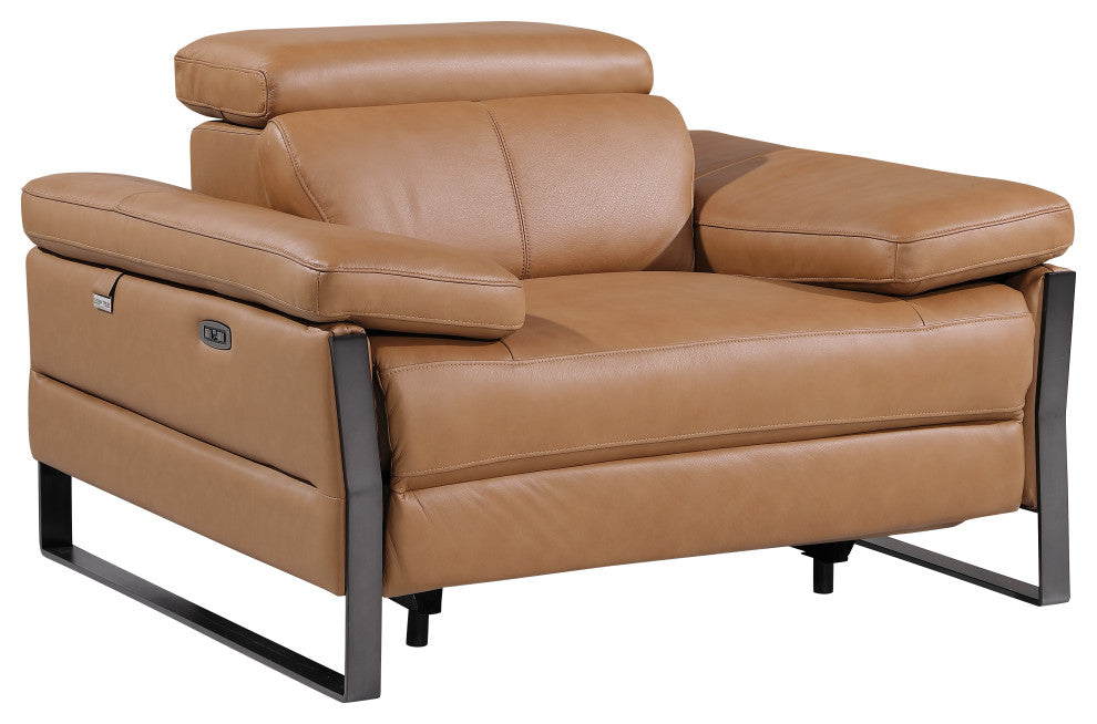 Antonio Italian Leather Power Reclining Arm Chair, Cognac