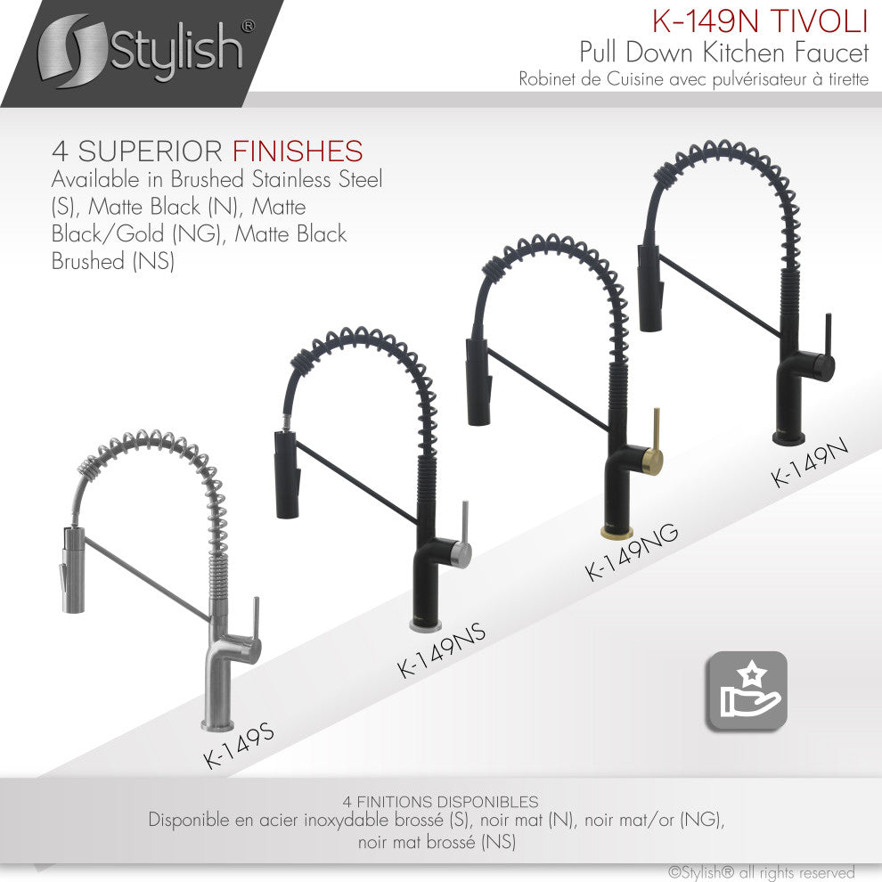 STYLISH Single Handle Pull-Down Dual Mode Kitchen Faucet, Matte Black