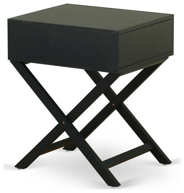 Hamilton Square Night Stand End Table With Drawer, Black Finish