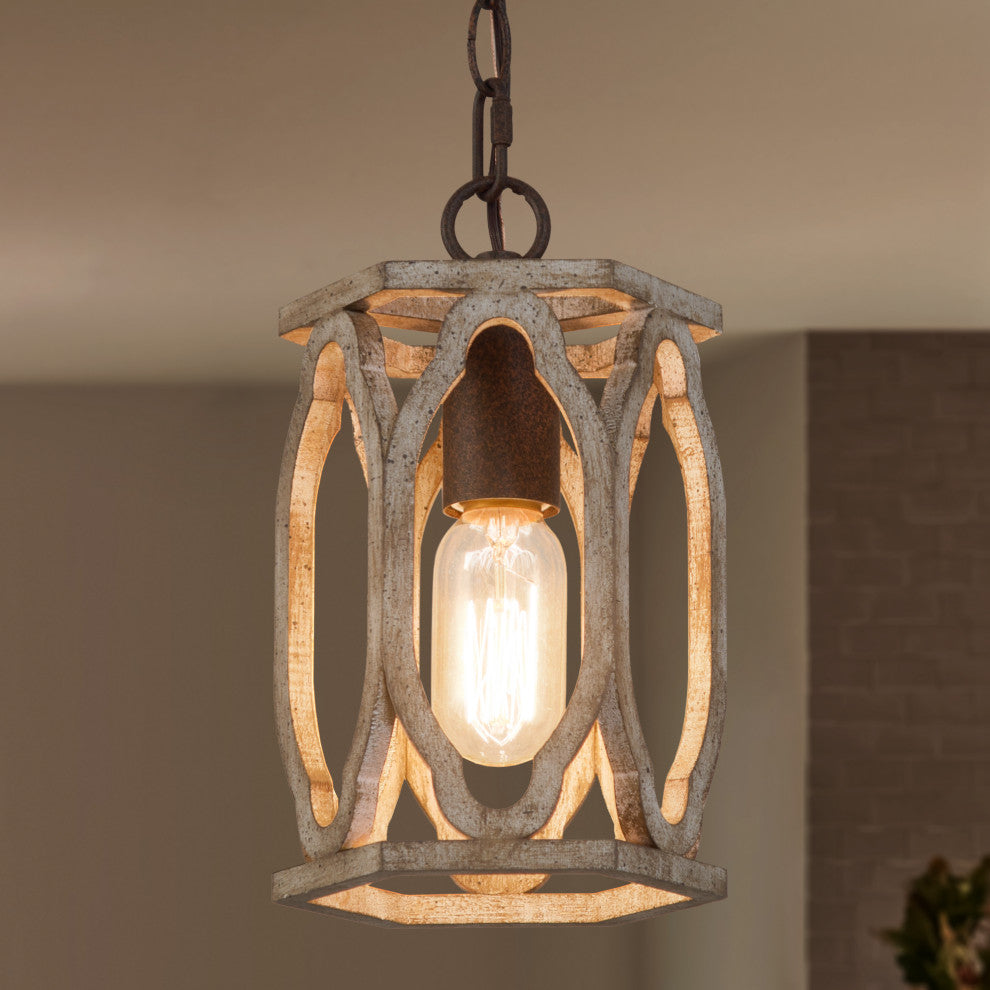 LALUZ 6-in White-washed Wood Farmhouse Lantern Mini Pendant Lighting