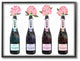 Black Purple and Blue Champagne Bottles With Peonies, Black Framed, 11"x14"