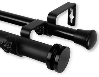 Lid 1" Double Curtain Rod, Black, Black, 66"-120