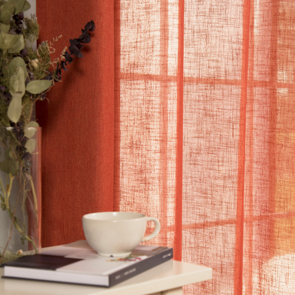 Faux Linen Blend Curtain Panel, Set of 2, Terrared, 52"w X 84"l